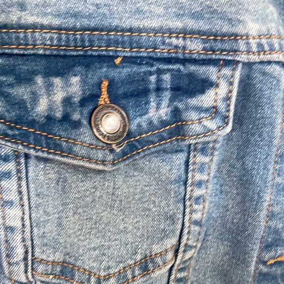 Artisan Hand Painted Blue Notes Cropped Jean Jacket Abstract Heart Acryl… - Picture 7 of 12